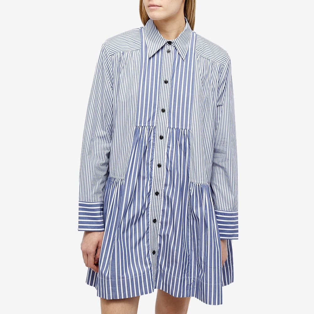 GANNI Women's Stripe Cotton Wide Mini Shirt Dress in Gray Blue GANNI