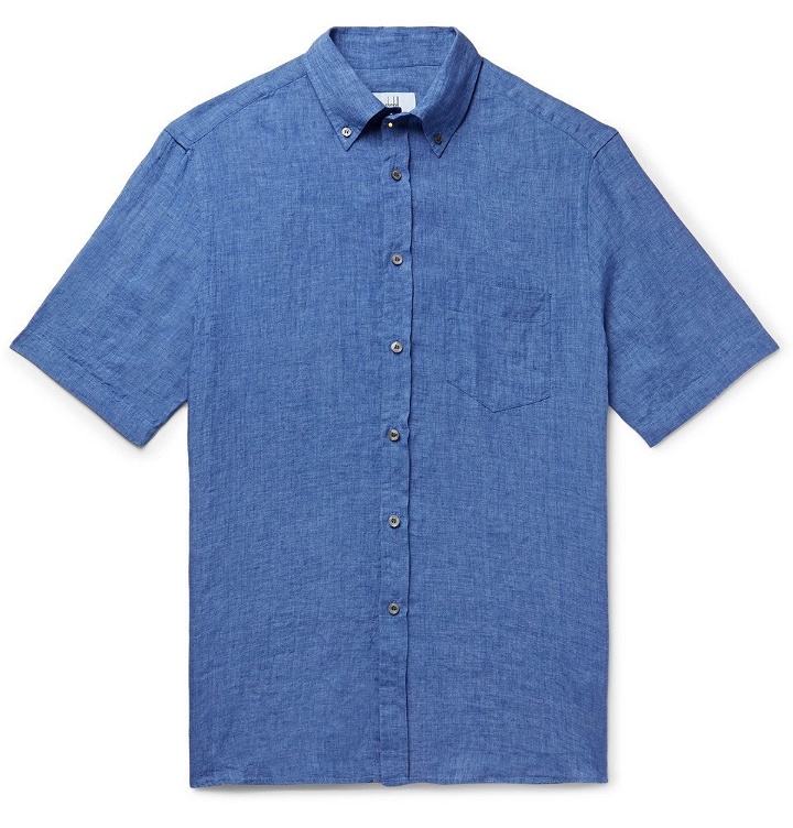 Photo: Dunhill - Slim-Fit Button-Down Collar Linen Shirt - Blue