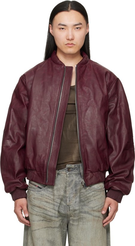 Photo: 424 Red Leather Bomber Jacket