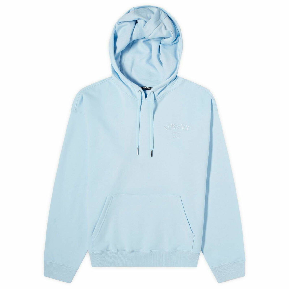 Versace Men's Milano Stamp Embroidery Hoodie in Pastel Blue