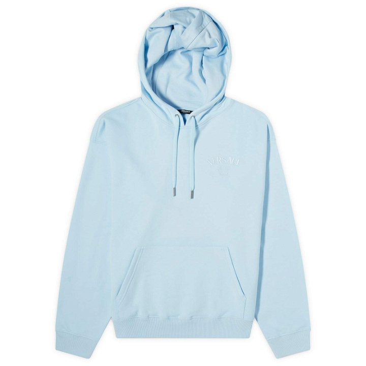 Photo: Versace Men's Milano Stamp Embroidery Hoodie in Pastel Blue