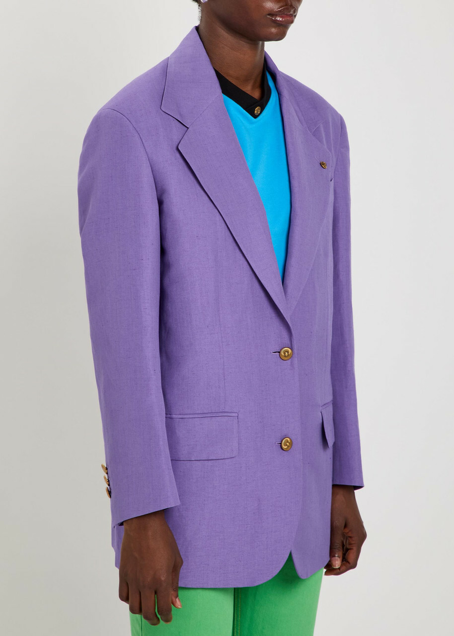 Versace Wool and Linen-blend Blazer Violet