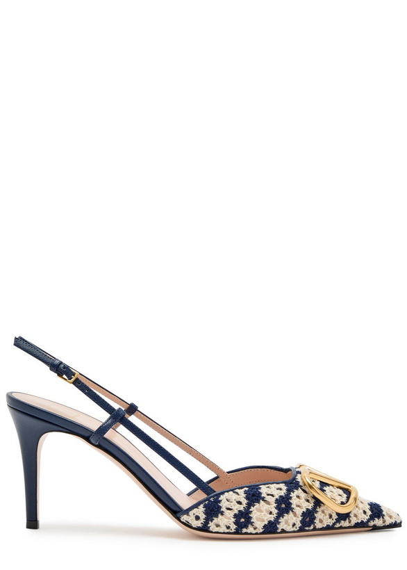 Photo: Valentino Garavani Vlogo Signature 80 Knit and Leather Slingback Pumps