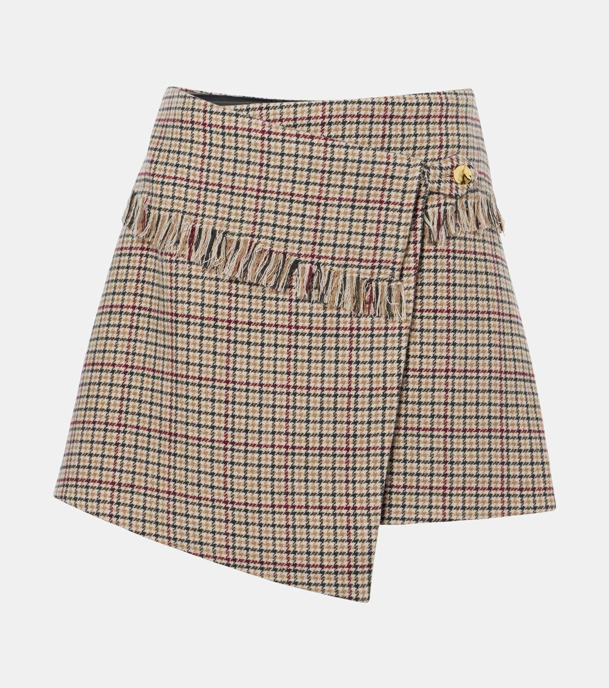 Ganni Checked wool-blend wrap skirt GANNI