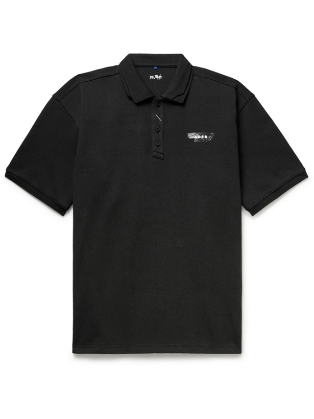Photo: Ader Error - Oversized Logo-Print Cotton-Blend Piqué Polo Shirt - Black