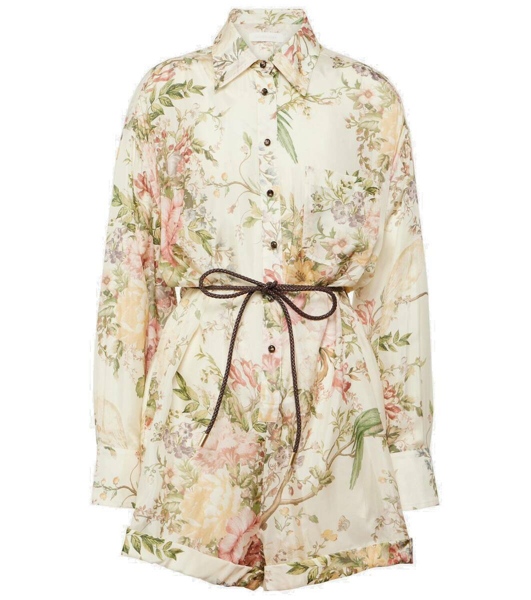 【Zimmermann】Waverly フローラル シルク ロンパース ZIMMERMANN Waverly belted leather-trimmed floral-print silk