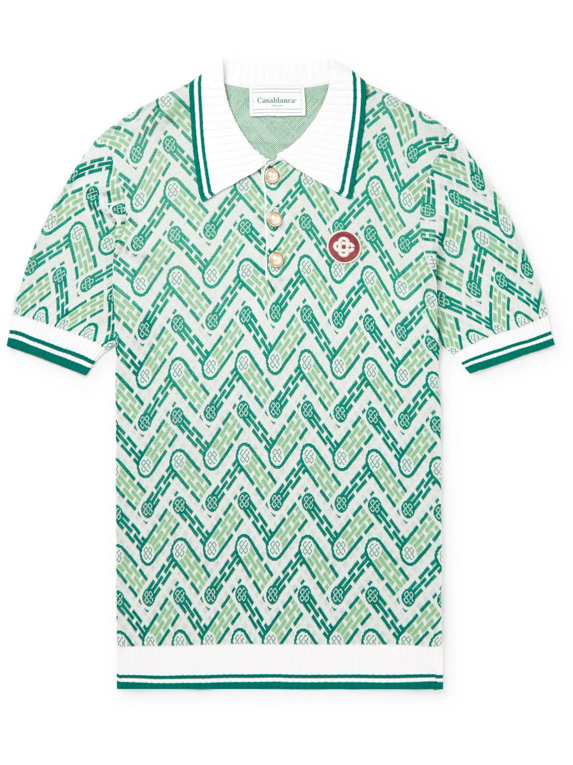 Casablanca - Slim-Fit Logo-Appliquéd Jacquard-Knit Polo Shirt - Green ...