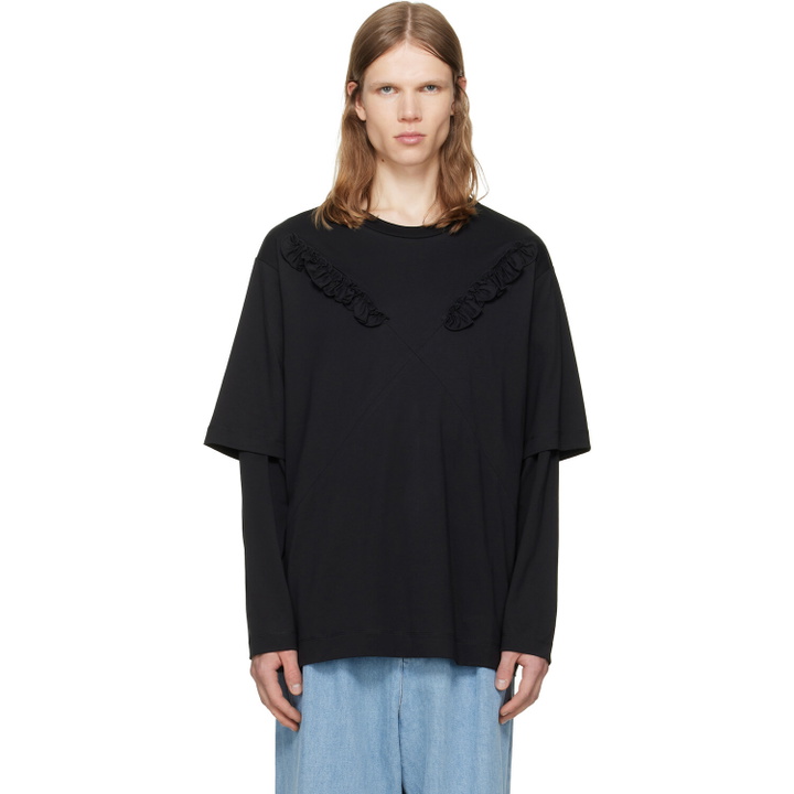 Photo: Simone Rocha Black Ruffle Slash Layered Long Sleeve T-shirt