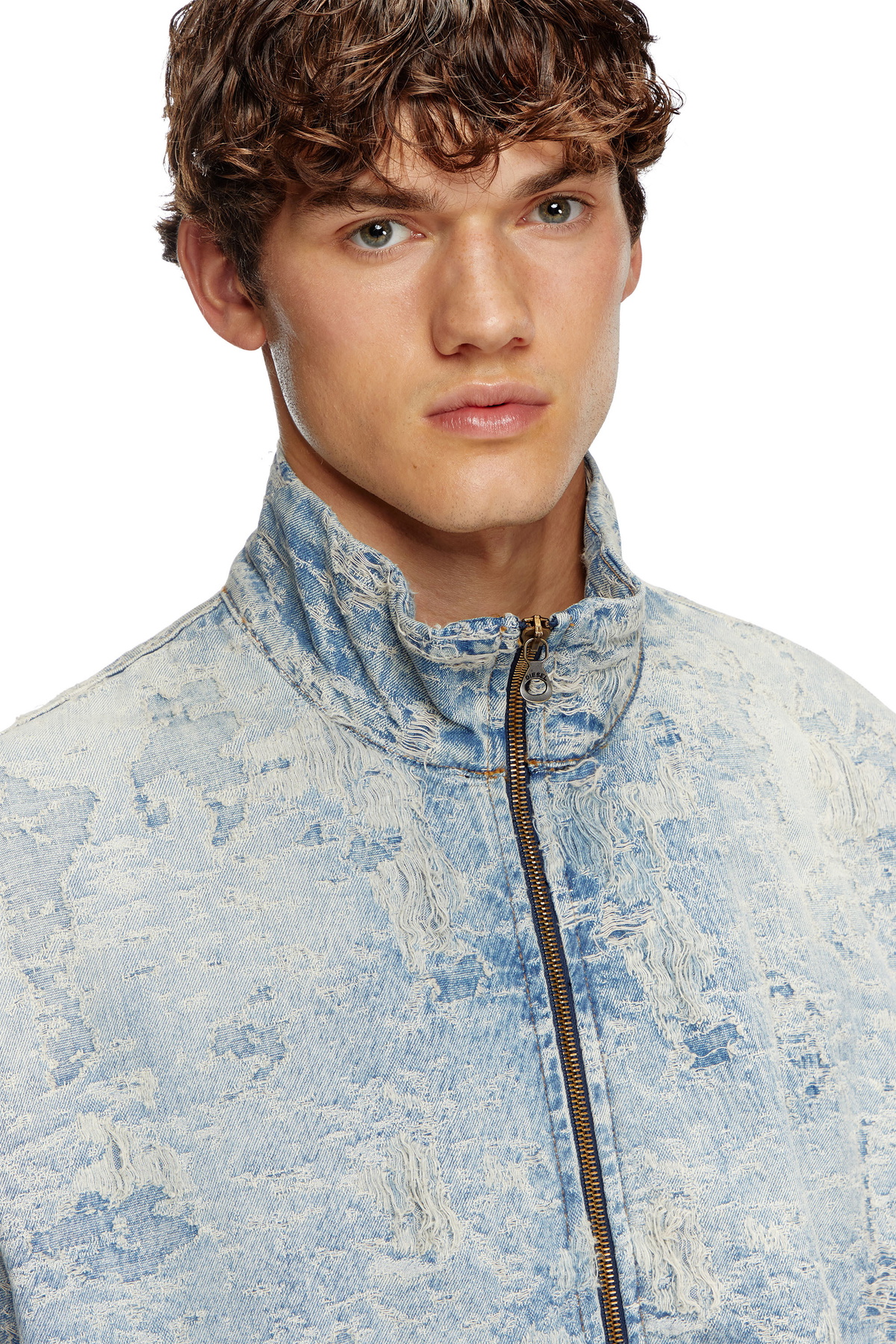 Diesel Zip jacket in dirty jacquard denim - Denim Jackets - Unisex - Blue