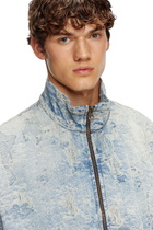Diesel Zip jacket in dirty jacquard denim - Denim Jackets - Unisex - Blue