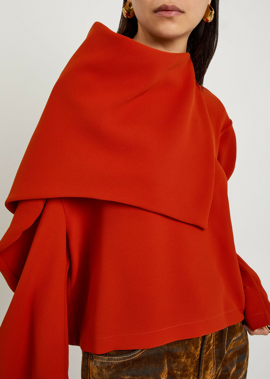 A.W.A.K.E Mode Draped Panelled-collar Crepe top Terracotta