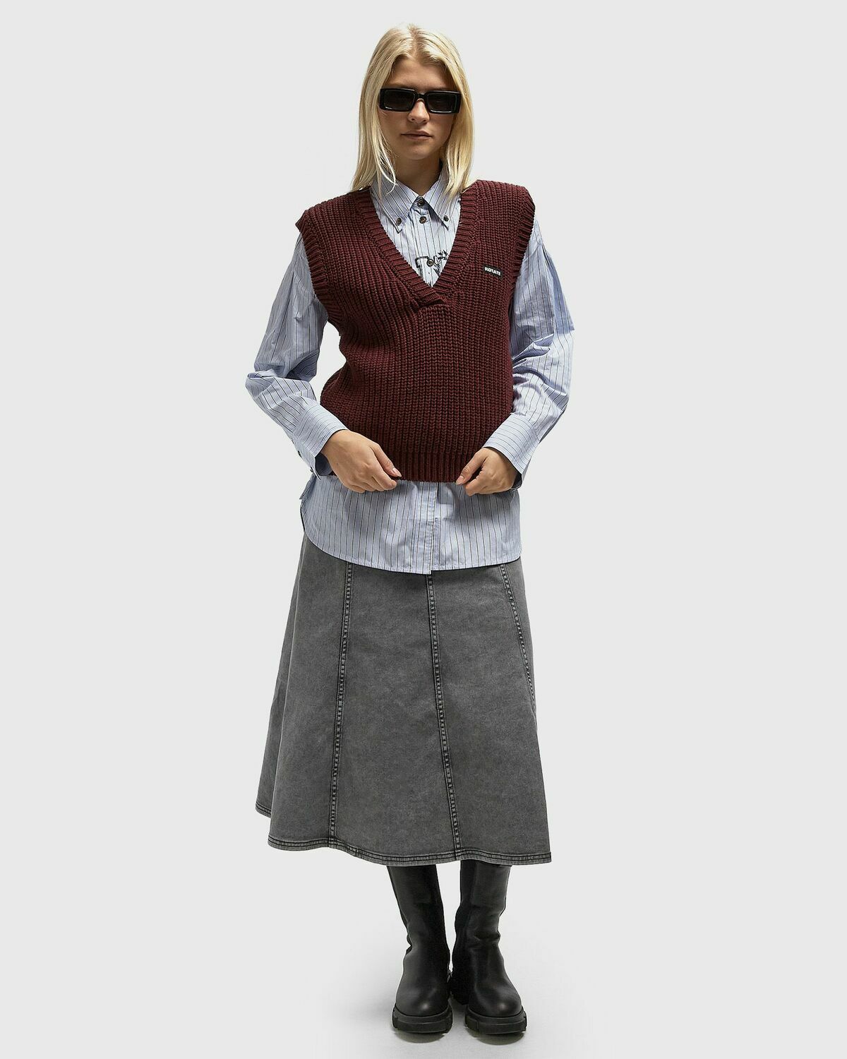 ROTATE Birger Christensen KNIT V-NECK VEST Red Womens Pullover