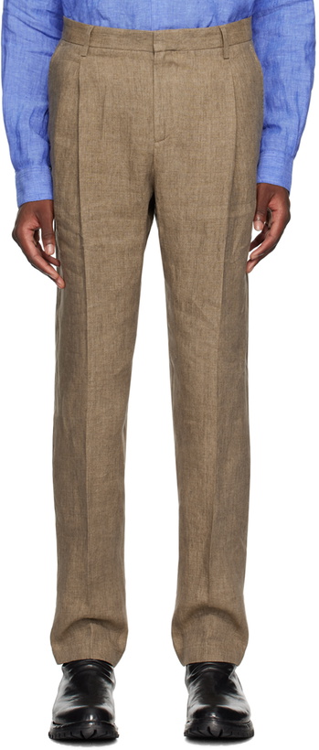 Photo: Sunspel Brown Pleated Linen Trousers