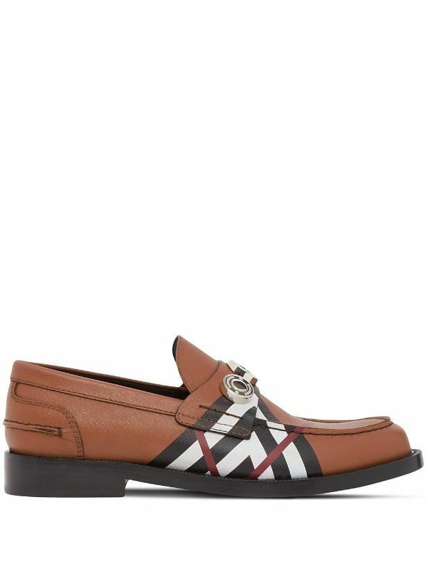 Photo: BURBERRY - Check Motif Leather Loafers