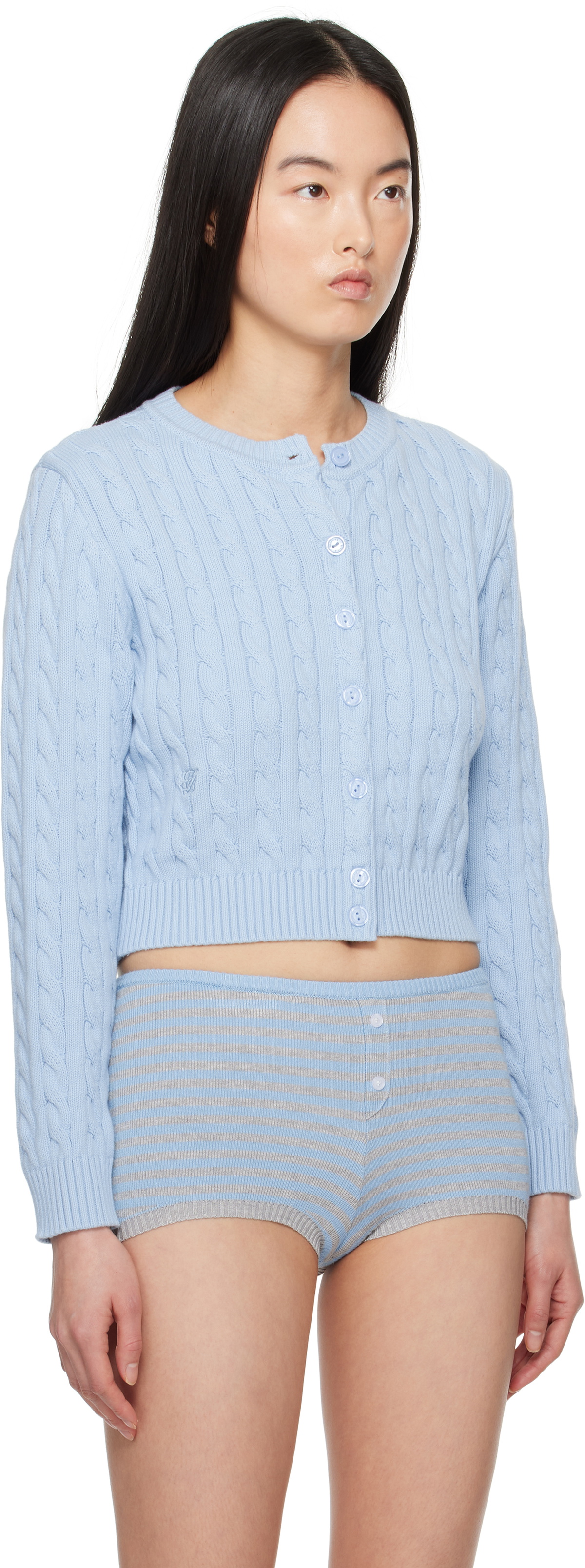 Frankies Bikinis Blue Dudley Cable Knit Cardigan