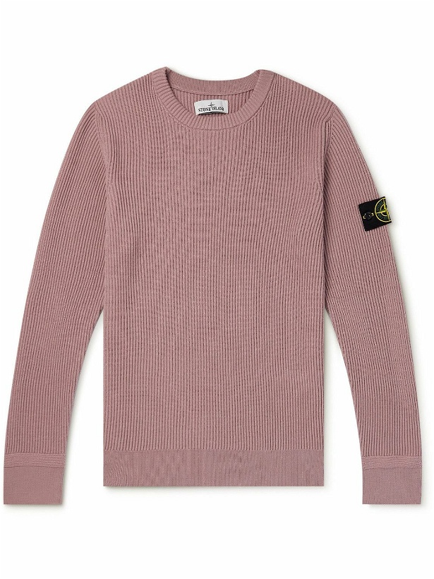 Photo: Stone Island - Logo-Appliquéd Ribbed Wool Sweater - Pink