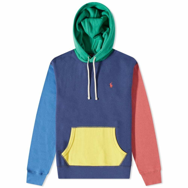 Photo: Polo Ralph Lauren Men's Colour Block Popover Hoody in Light Navy/Multi