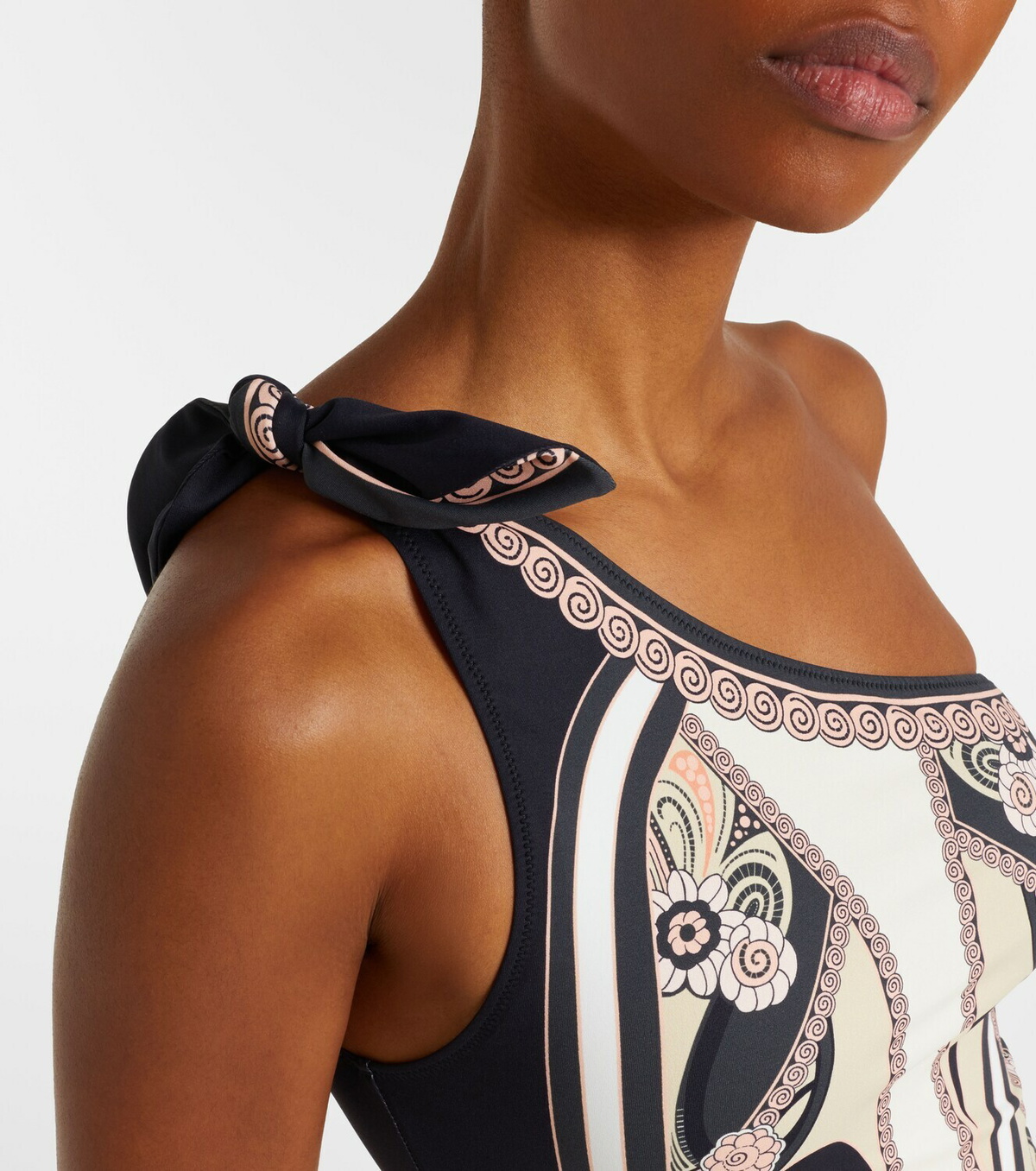 La DoubleJ Goddess printed one-shoulder swimsuit