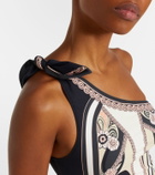 La DoubleJ Goddess printed one-shoulder swimsuit