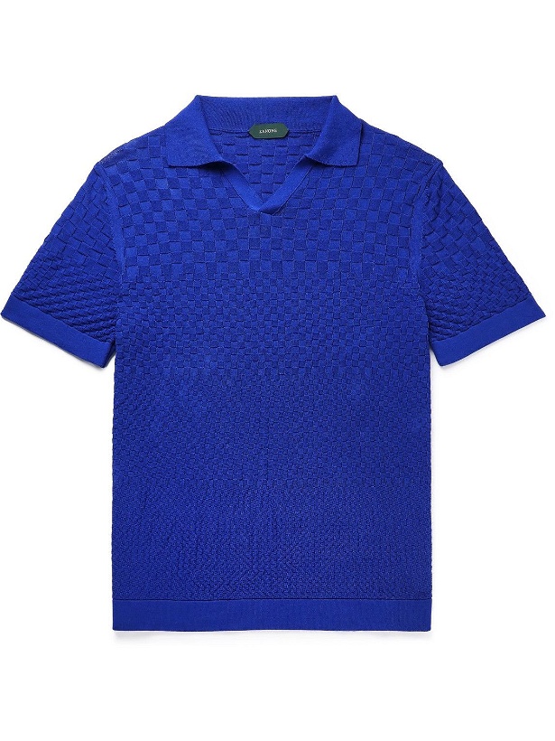 Photo: Incotex - Slim-Fit Textured-Cotton Polo Shirt - Blue