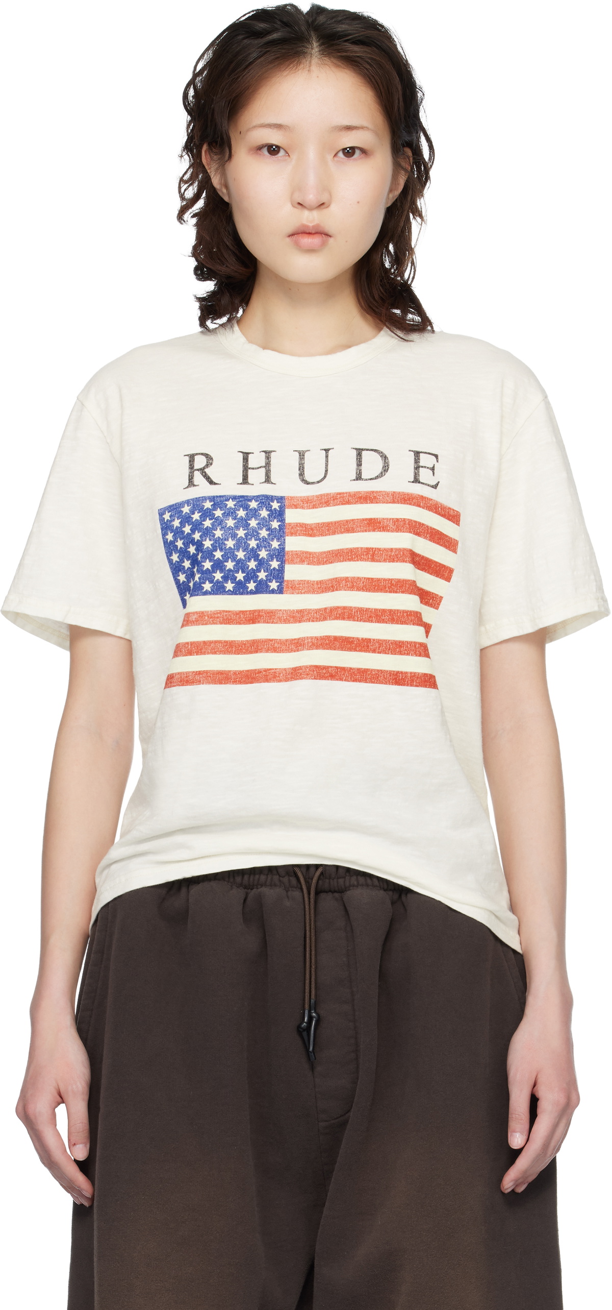 Rhude Off-White USA Flag Slub T-shirt
