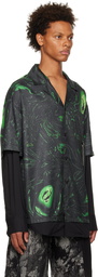 Feng Chen Wang Black & Green Lacquerware Shirt