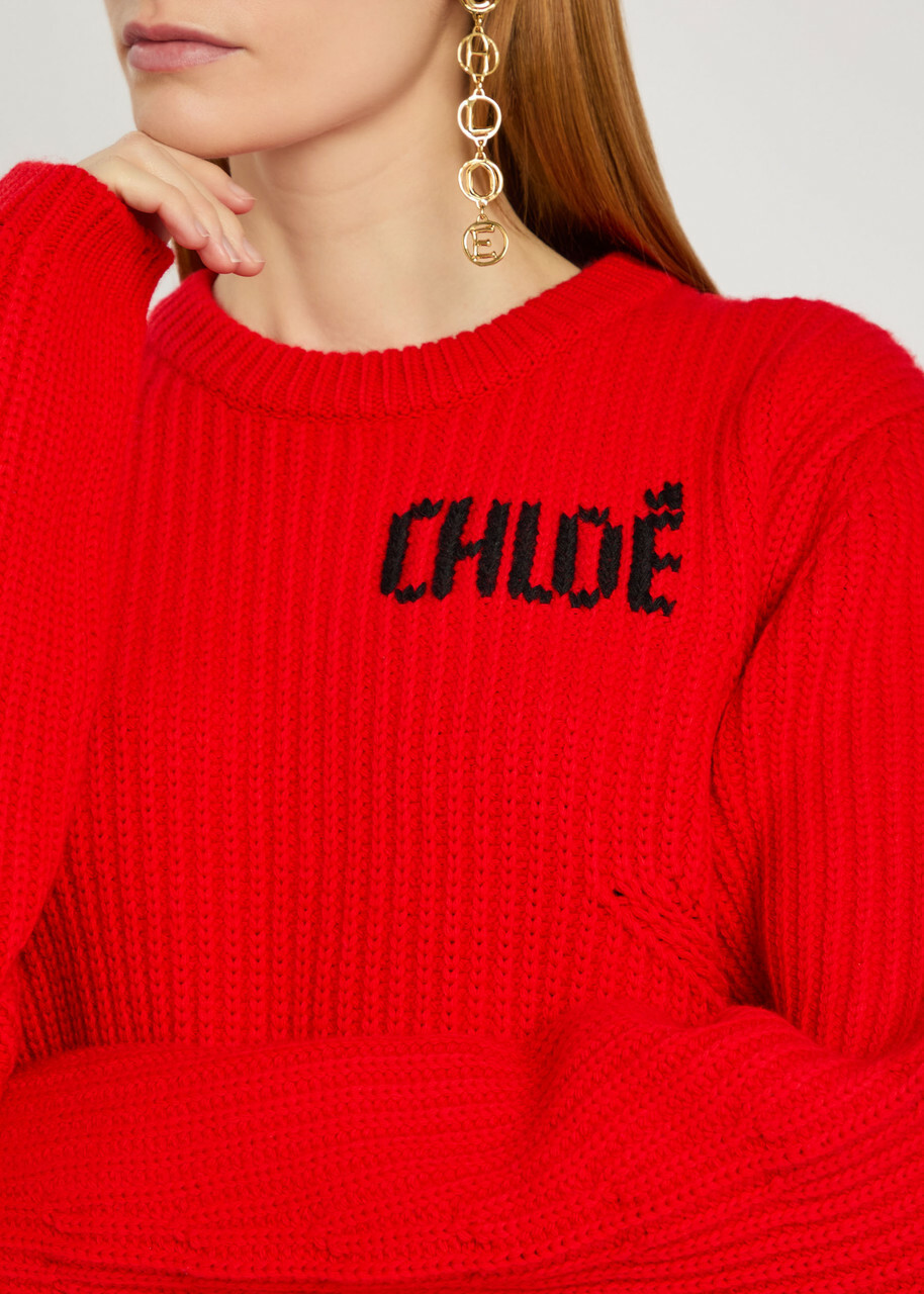 Chloe Logo Wool and Cashmere-blend Jumper Red