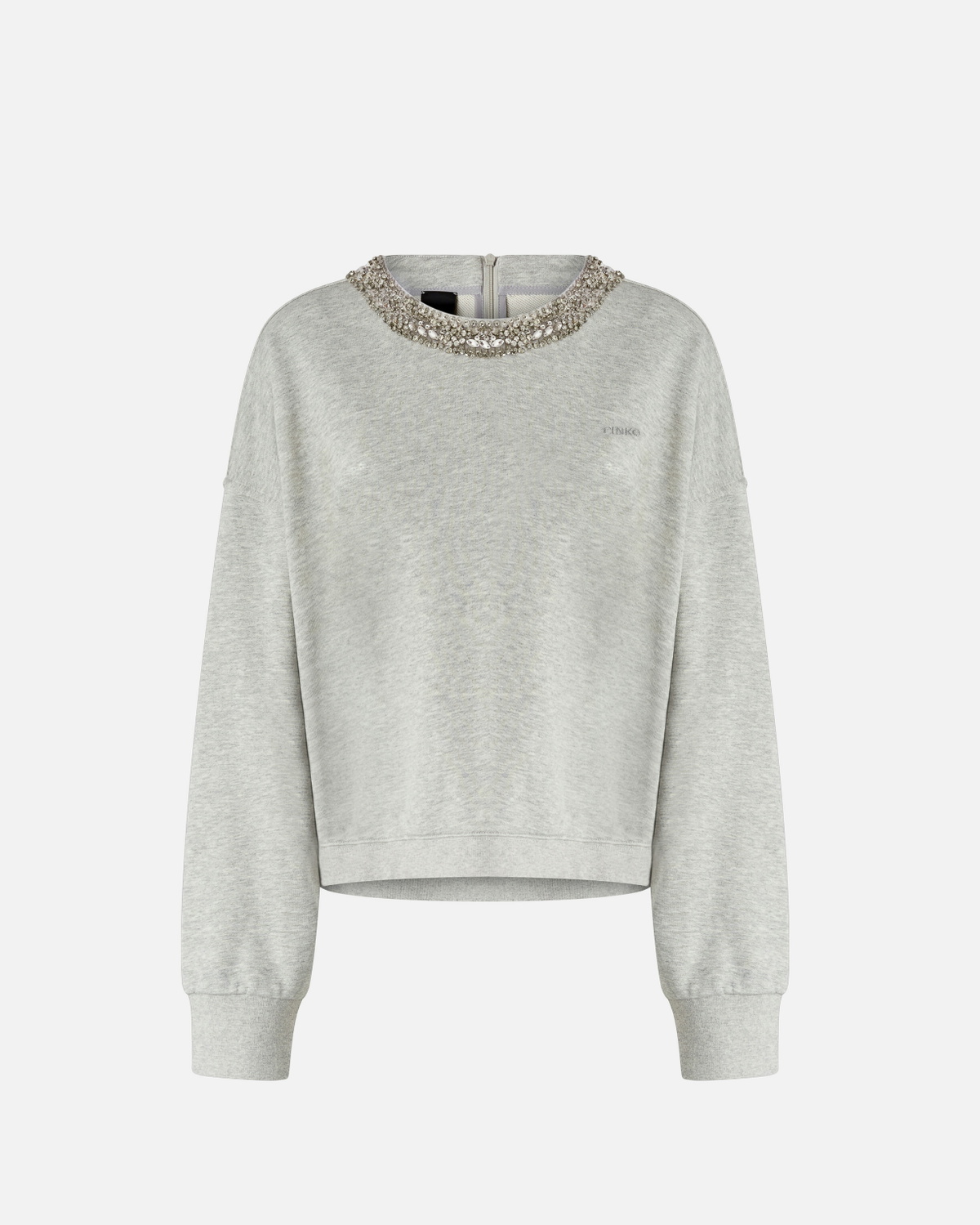 Pinko Sweatshirt With Jewel Embroidery On The Neck Drizzle Grey