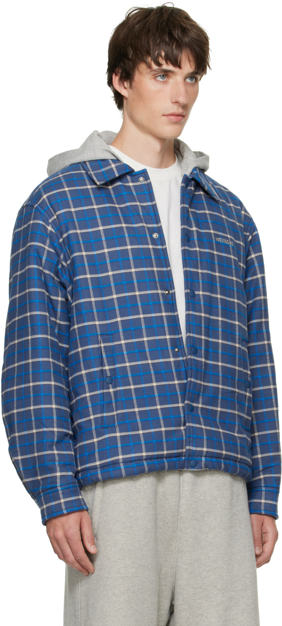 We11done Blue Hooded Shirt Jacket