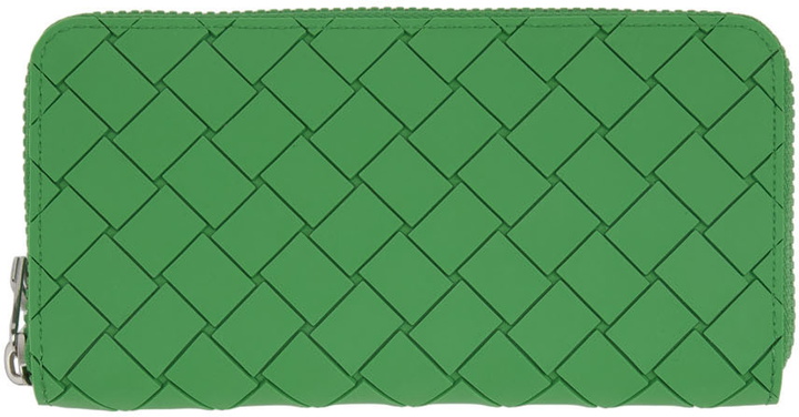 Photo: Bottega Veneta Green Rubber Zip Around Wallet