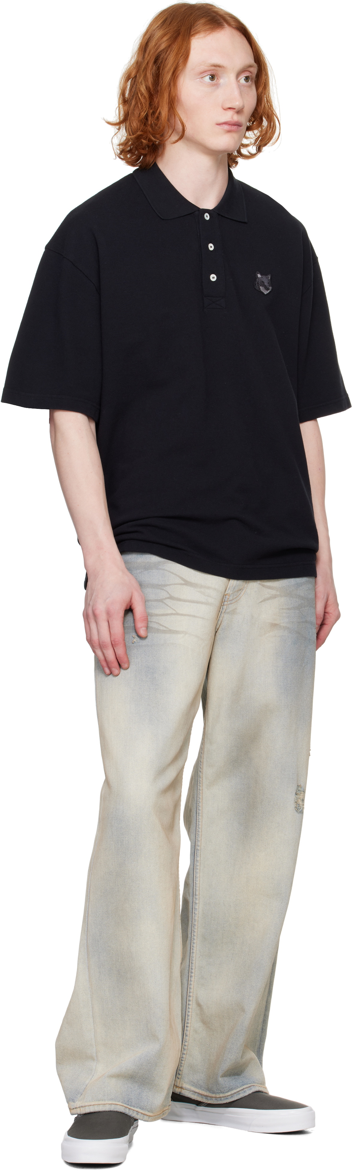 Maison Kitsuné Black Bold Fox Head Patch Oversize Polo