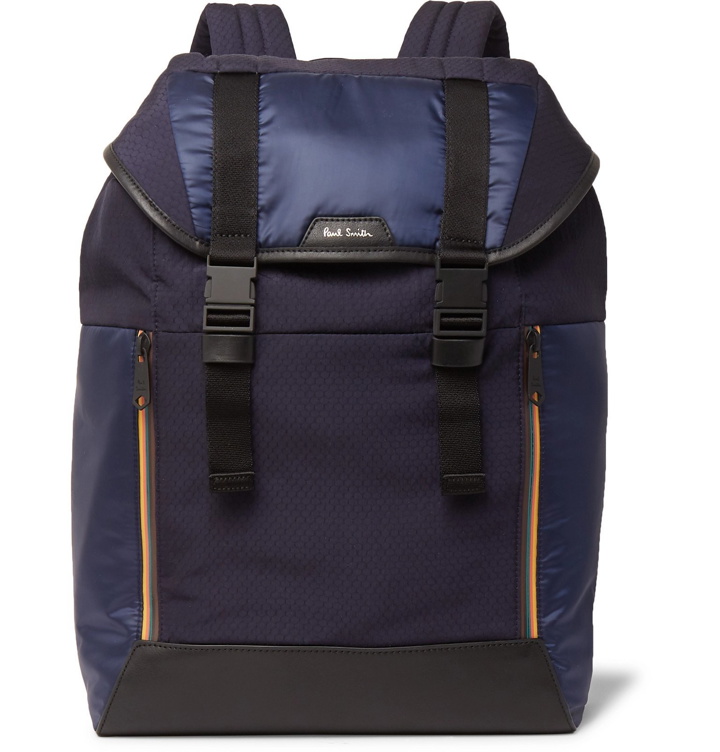 Photo: Paul Smith - Leather-Trimmed Ripstop and Shell Backpack - Blue