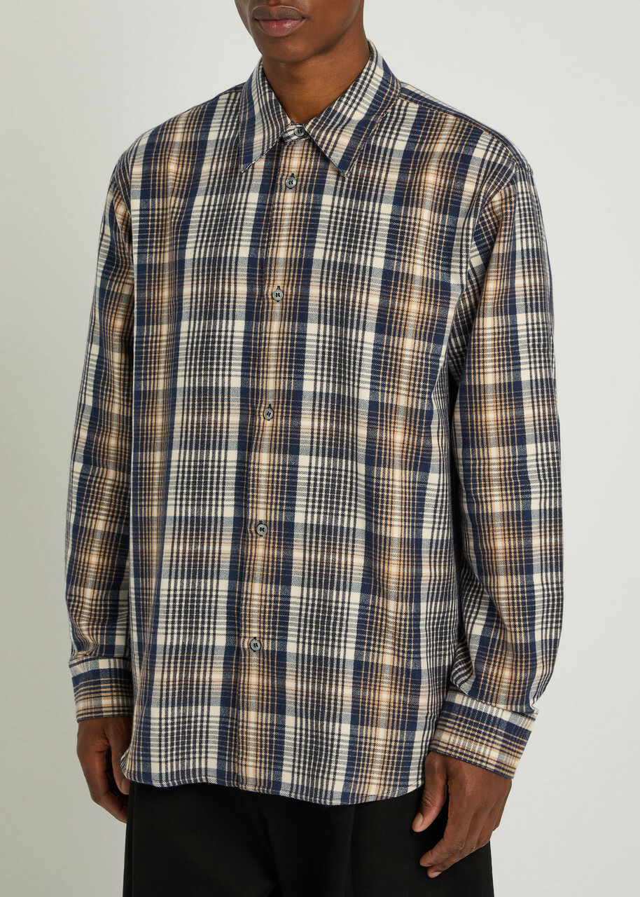 Studio Nicholson Checked Brushed-cotton Shirt Navy