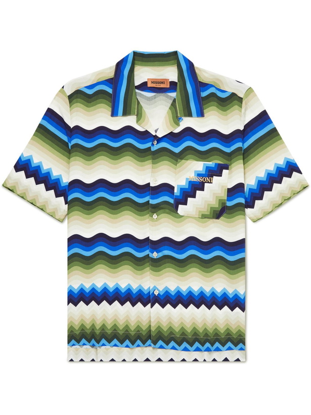 Photo: Missoni - Camp-Collar Logo-Embroidered Printed Woven Shirt - Green