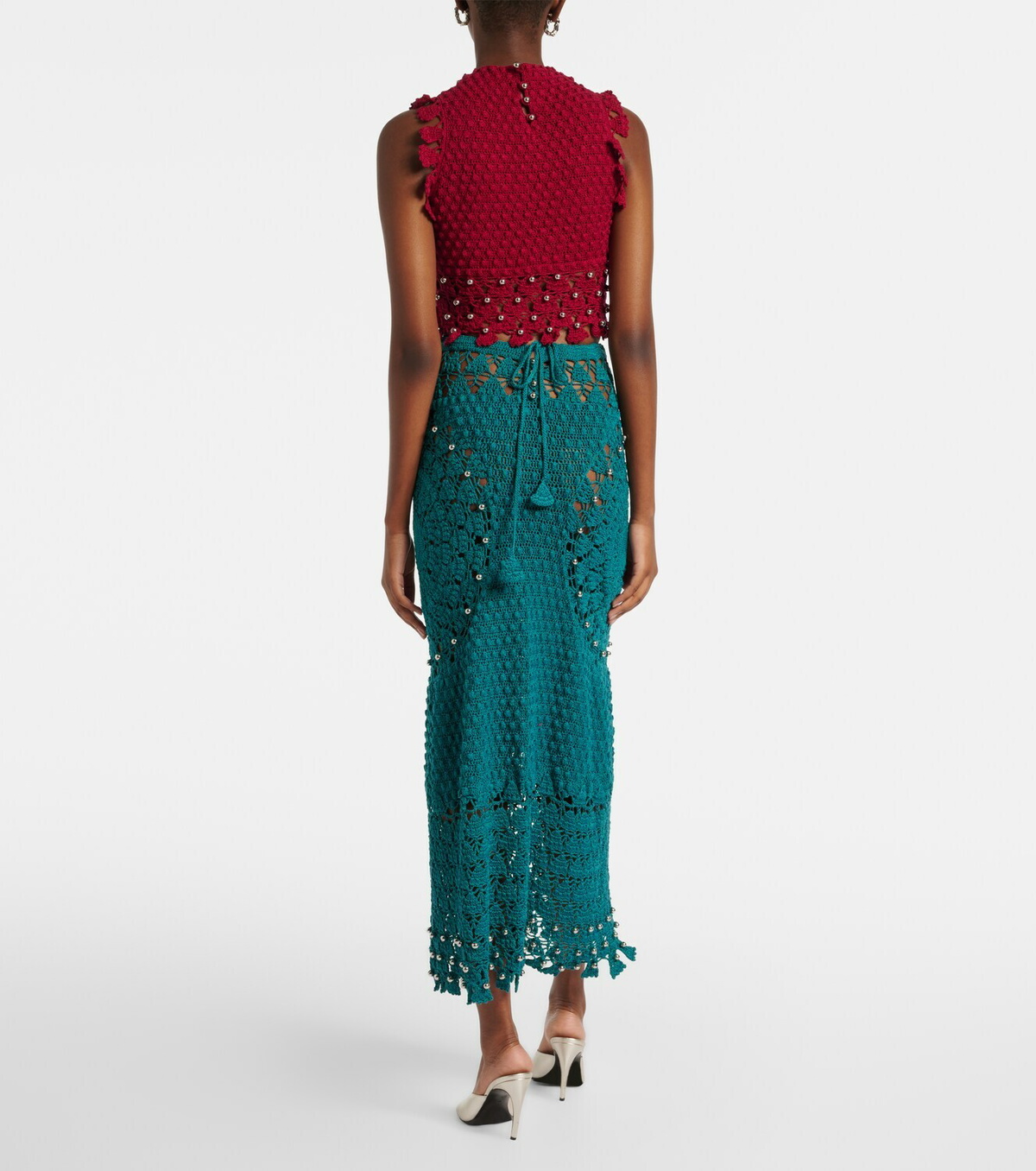 Rabanne Embellished crochet cotton midi skirt