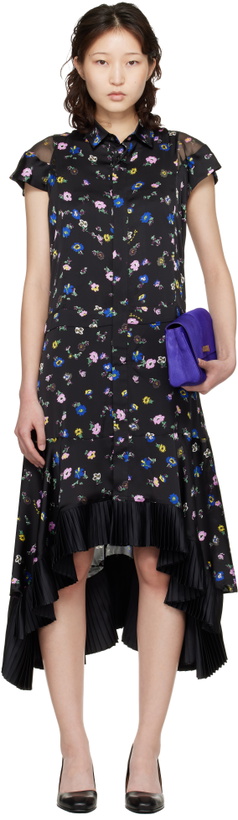 Photo: sacai Black Floral Printed Midi Dress
