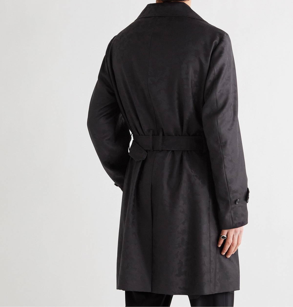 DOLCE & GABBANA - Camouflage-Jacquard Virgin Wool-Twill Trench Coat - Black