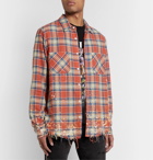 AMIRI - Logo-Appliquéd Distressed Checked Cotton and Linen-Blend Flannel Shirt - Red