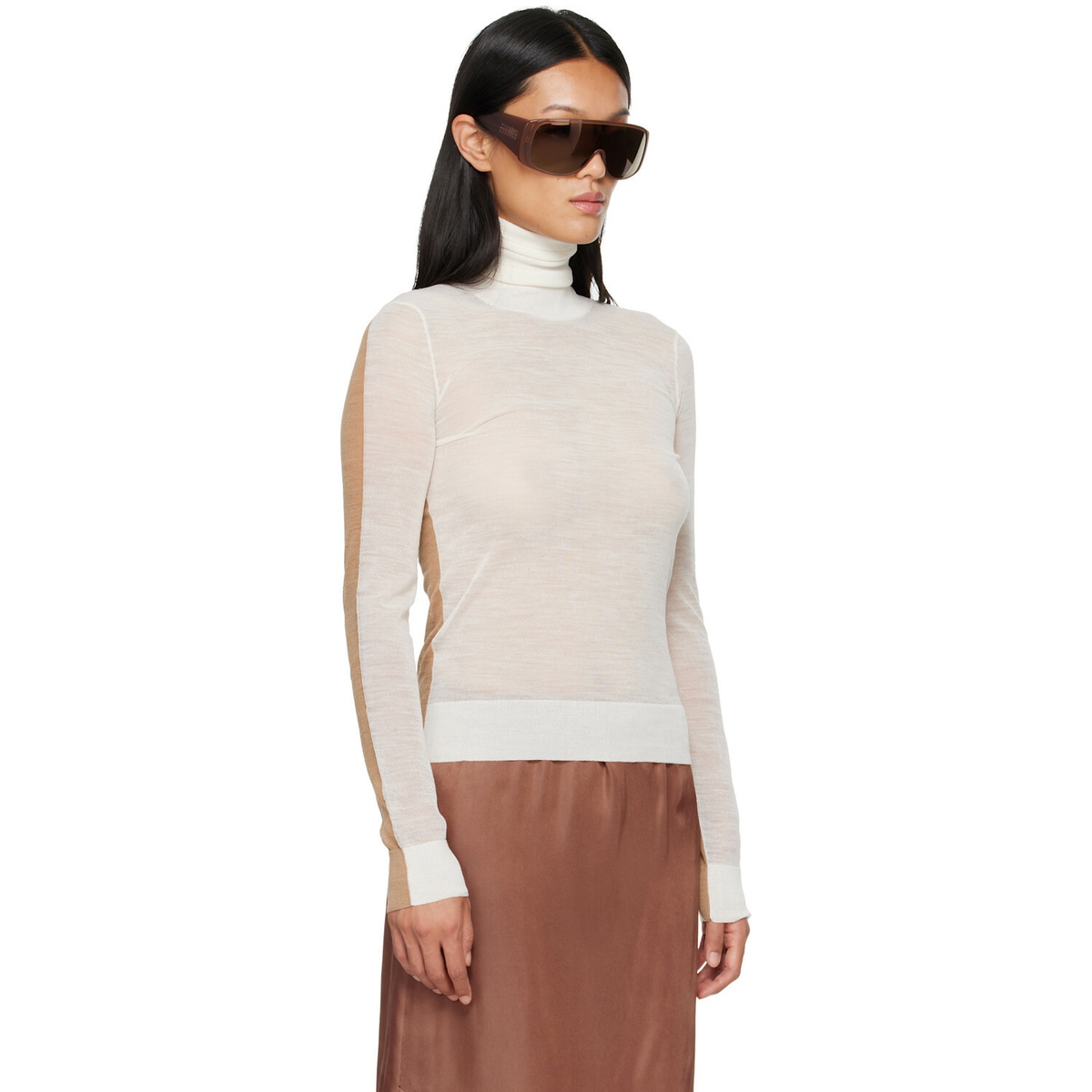 MM6 Maison Margiela White & Beige Front Back Pullover Turtleneck