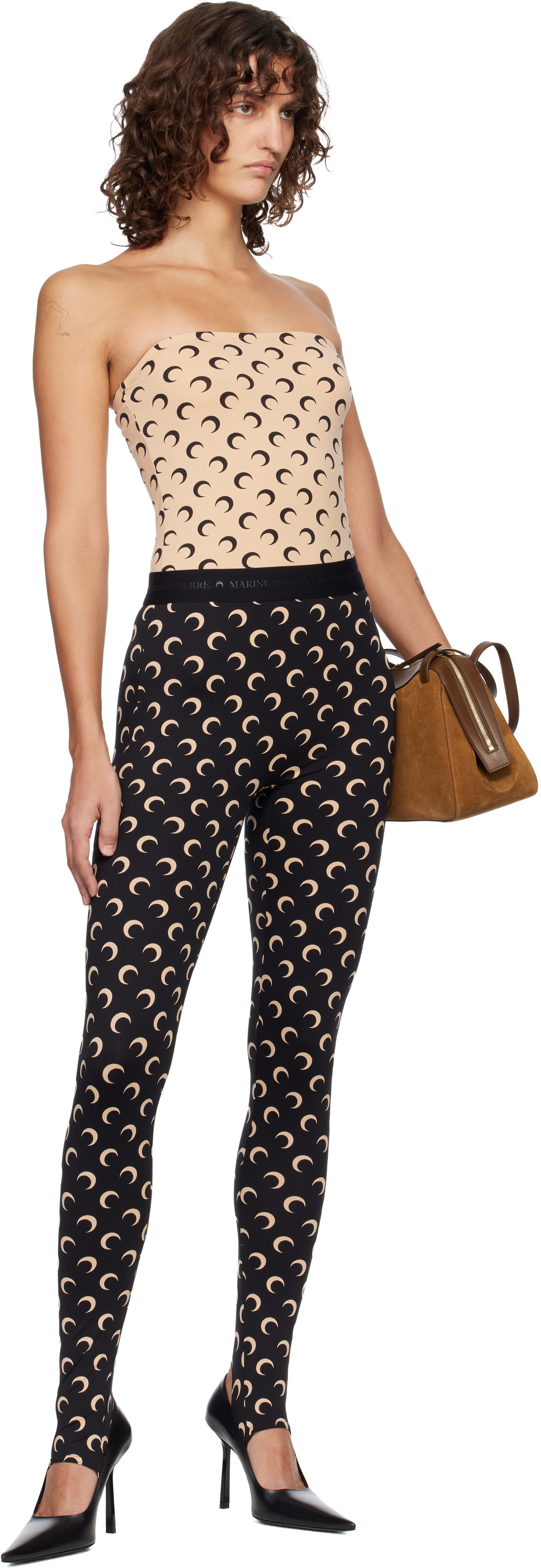 Marine Serre Black Recycled Moon Jersey Stirrup Leggings