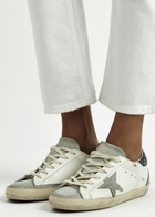 Golden Goose Super-Star Distressed Leather Sneakers Grey 37 (IT37 / UK4), Golden Goose Trainers, Embroidered
