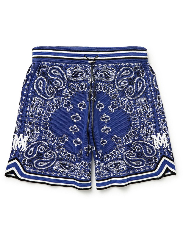 Photo: AMIRI - Bandana-Jacquard Cotton and Cashmere-Blend Drawstring Shorts - Blue