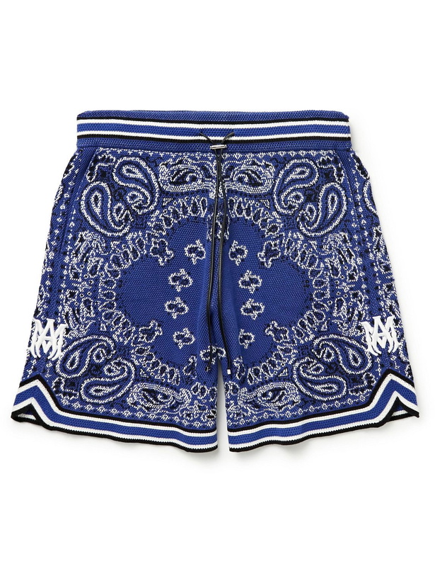 Photo: AMIRI - Bandana-Jacquard Cotton and Cashmere-Blend Drawstring Shorts - Blue