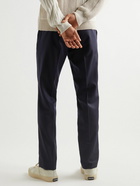 Brioni - Straight-Leg Leather-Trimmed Virgin Wool-Drill Trousers - Blue