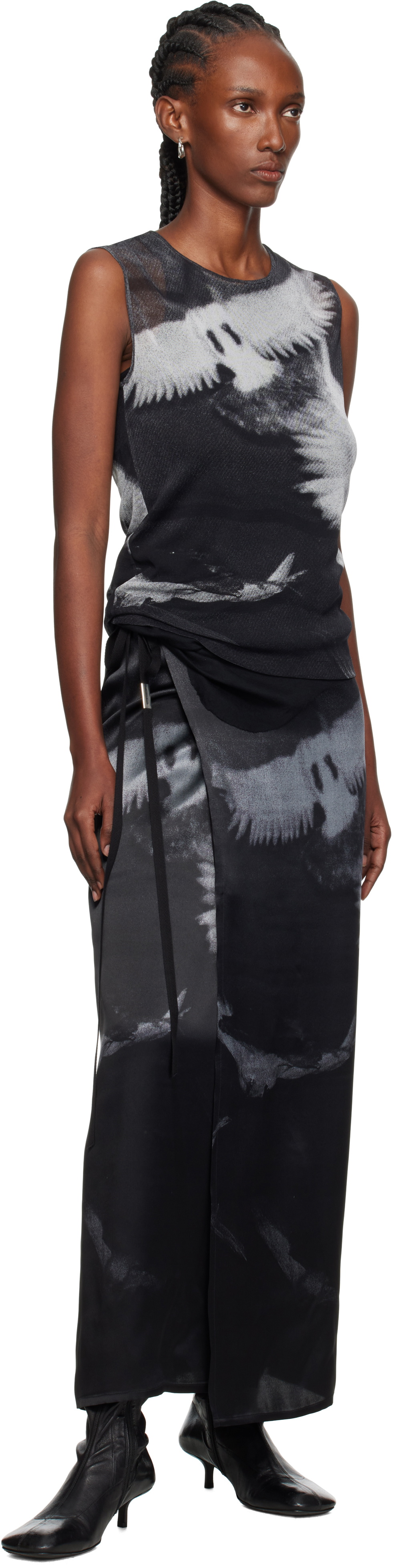 Ann Demeulemeester Black & Gray Oku Printed Wrap Maxi Skirt