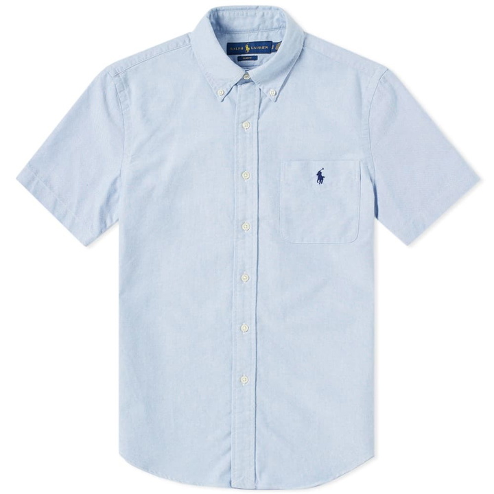 Photo: Polo Ralph Lauren Short Sleeve Slim Fit Oxford Shirt Blue