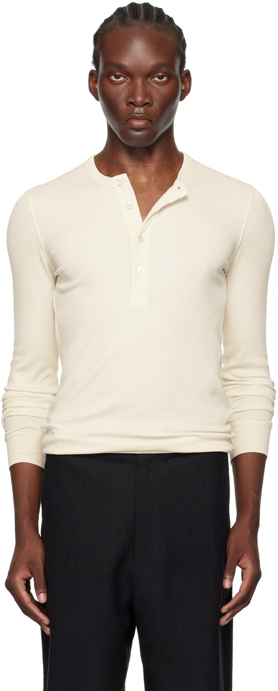 TOM FORD Off White Ribbed Henley TOM FORD