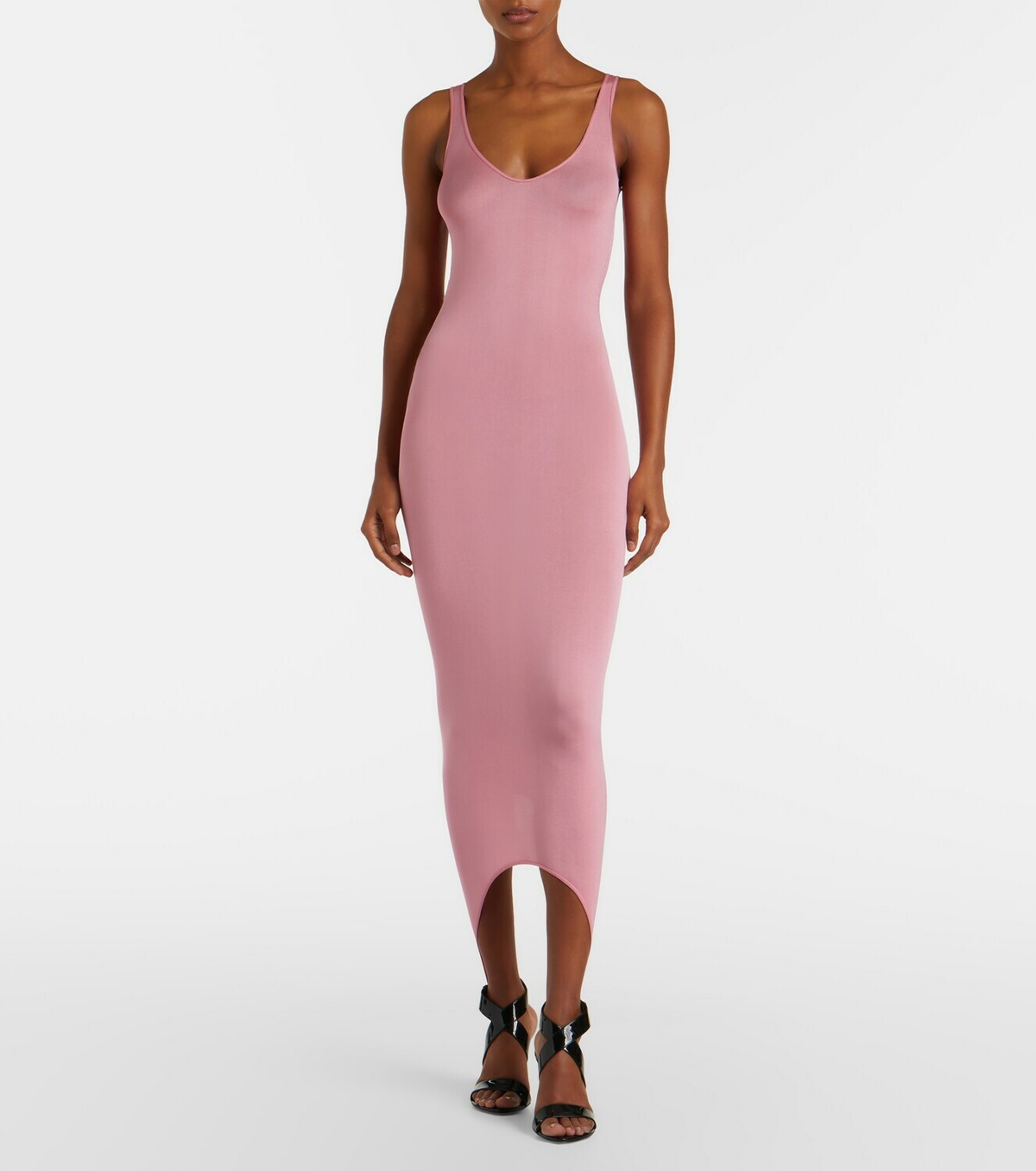 Alaïa Asymmetric caped silk-blend midi dress