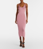 Alaïa Asymmetric caped silk-blend midi dress