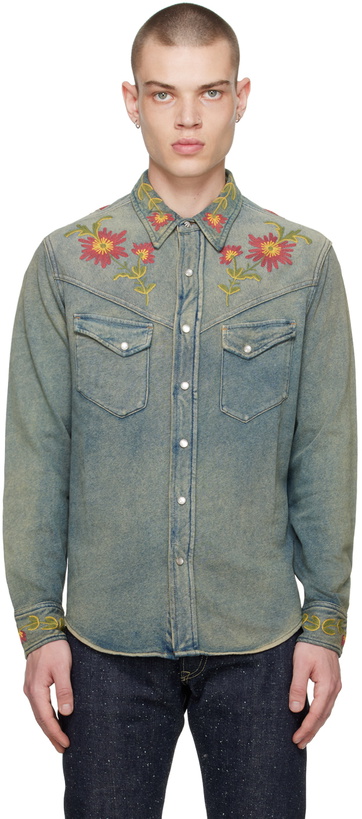 Photo: RRL Blue Embroidered Shirt